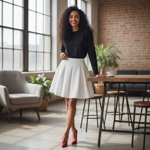 New York & Co  White "cupcake" Textured Pleated Flair Skirt